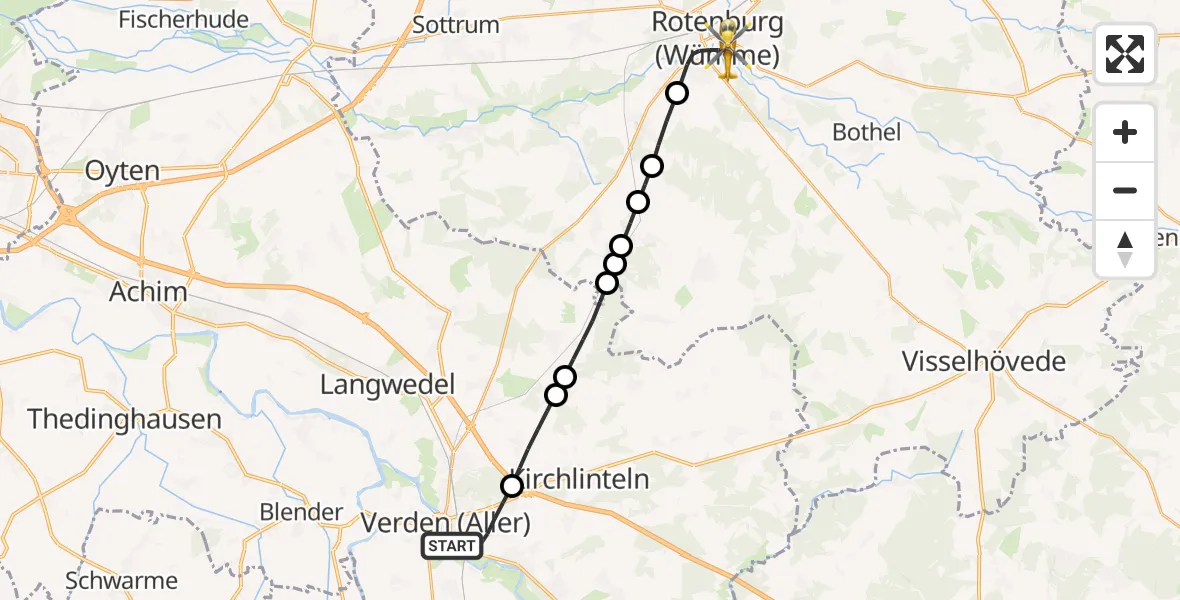 Routekaart van de vlucht: Ambulanzhubschrauber nach Rotenburg, Elise-Averdieck-Straße