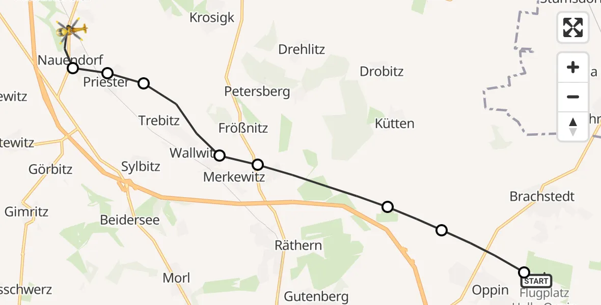 Flugroute Ambulanzhubschrauber Halle-Oppin Airfield - Nauendorf, 04 März 2026, 15:55