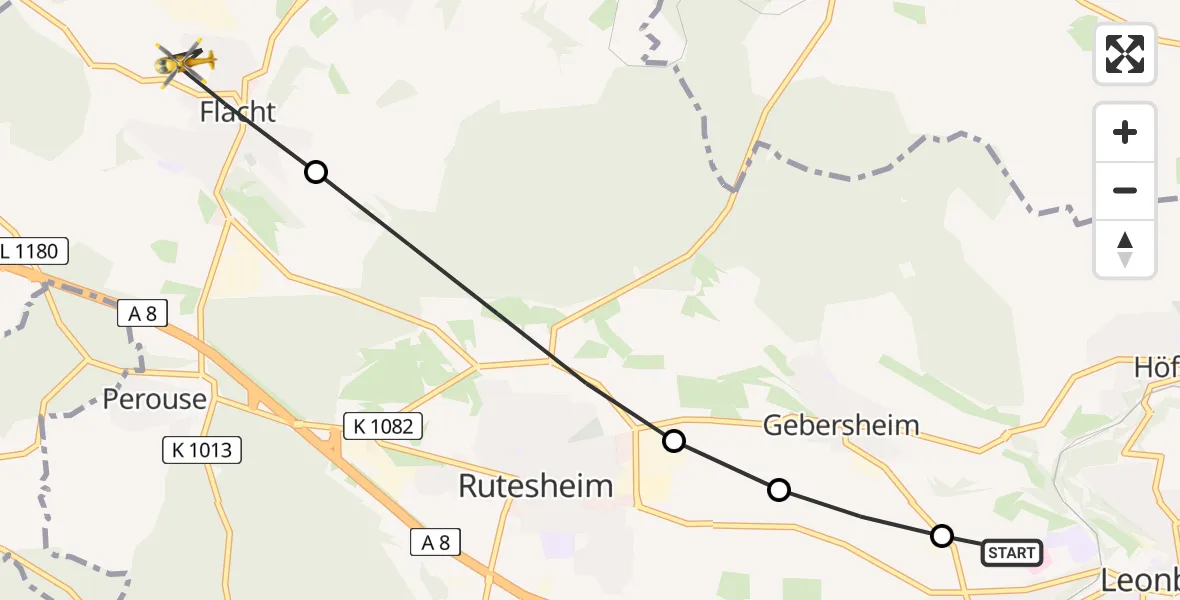 Flugroute Rettungshubschrauber Leonberg Hospital Heliport - Flacht, 04 März 2026, 16:00
