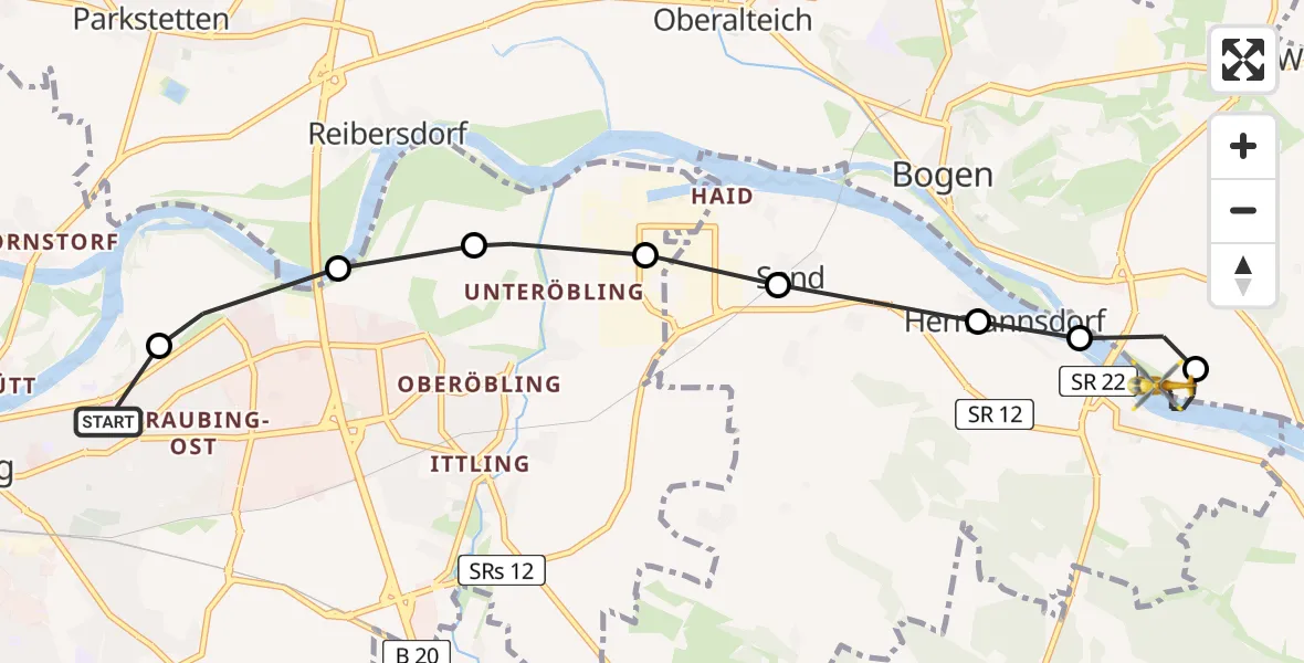 Flugroute Rettungshubschrauber Sankt Elisabeth Hospital Straubing Heliport - Hermannsdorf, 04 März 2026, 16:02