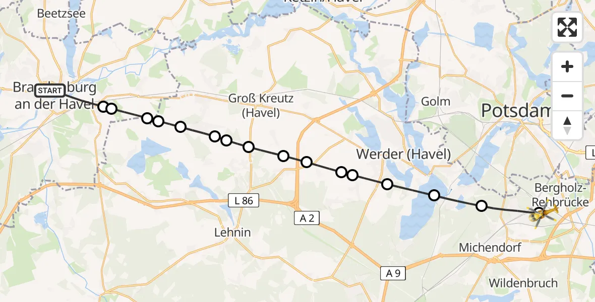 Flugroute Rettungshubschrauber Brandenburg an der Havel - Langerwisch, 04 März 2026, 16:09
