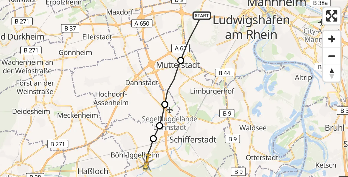 Flugroute Rettungshubschrauber Ludwigshafen am Rhein - Böhl-Iggelheim, 04 März 2026, 16:11
