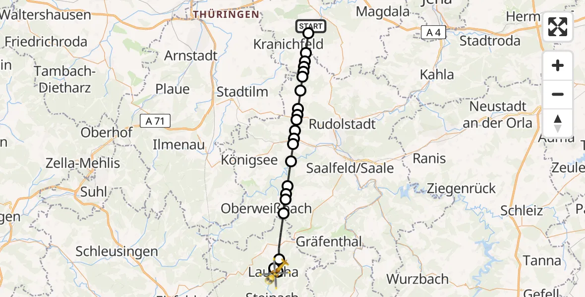 Routekaart van de vlucht: Ambulanzhubschrauber nach Lauscha