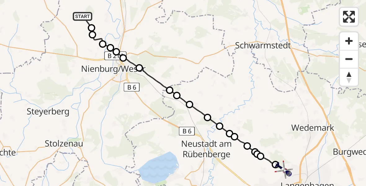 Routekaart van de vlucht: Polizeihubschrauber nach Hannover Airport