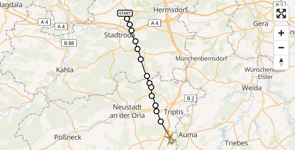 Flugroute Rettungshubschrauber Schöngleina - Linda, 04 März 2026, 16:30