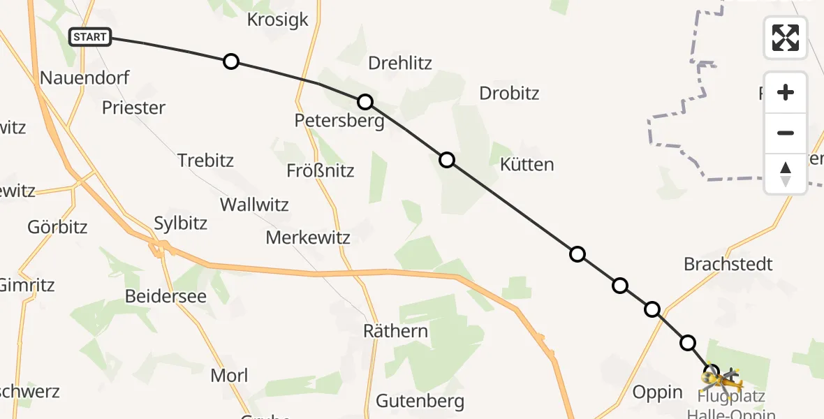 Flugroute Ambulanzhubschrauber Nauendorf - Halle-Oppin Airfield, 04 März 2026, 16:31