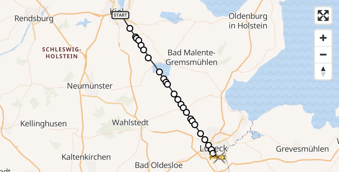 Flugroute Rettungshubschrauber Kiel - Sankt Jürgen, 04 März 2026, 16:33