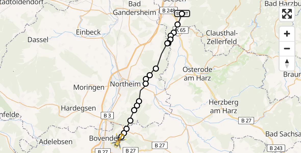 Flugroute Rettungshubschrauber Harz (LK Goslar) - Göttingen, 04 März 2026, 16:37