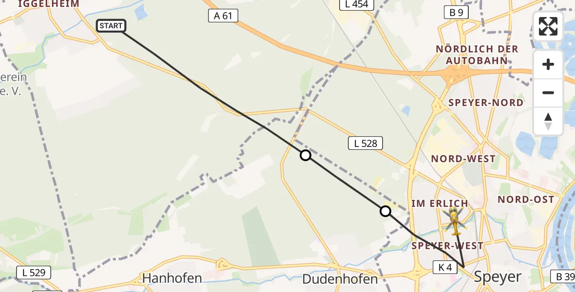 Flugroute Rettungshubschrauber Böhl-Iggelheim - Speyer, 04 März 2026, 16:38