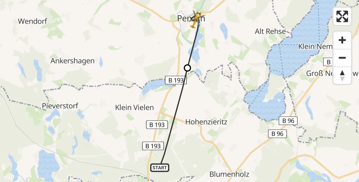 Flugroute Rettungshubschrauber Klein Vielen - Penzlin, 04 März 2026, 16:39