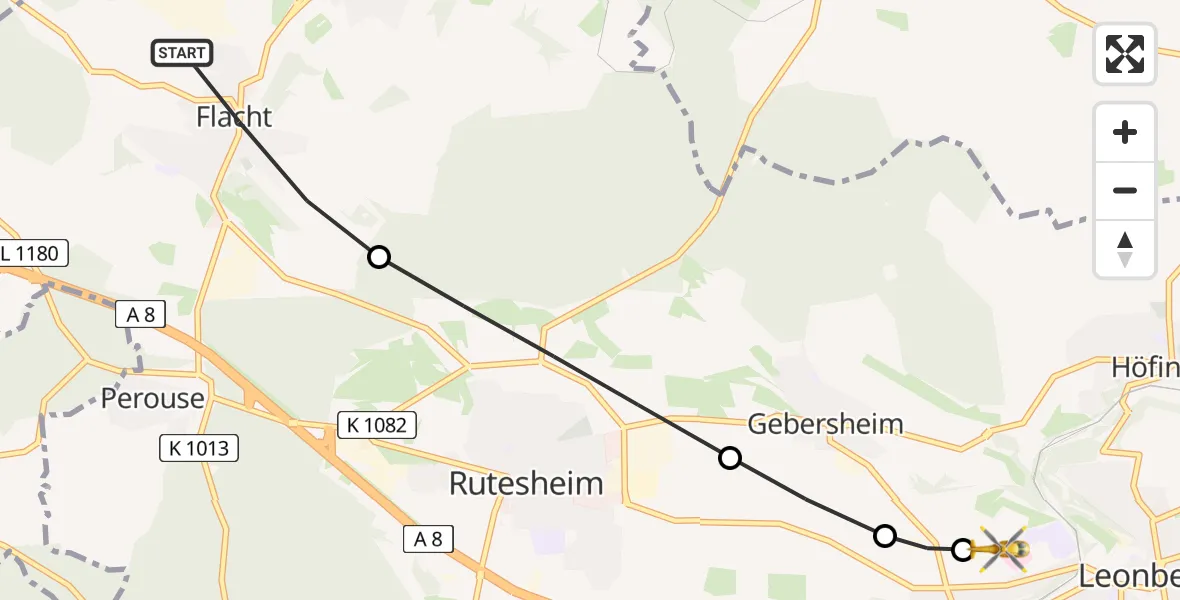 Flugroute Rettungshubschrauber Flacht - Leonberg Hospital Heliport, 04 März 2026, 16:51