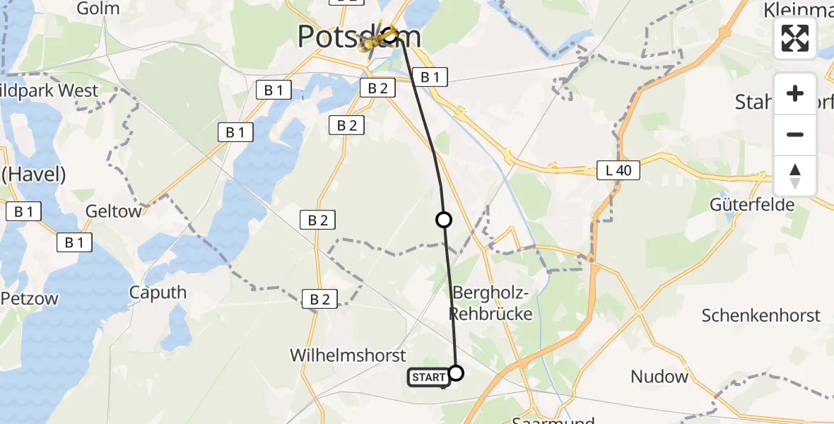 Flugroute Rettungshubschrauber Langerwisch - Ernst von Bergmann Clinic Heliport, 04 März 2026, 16:57