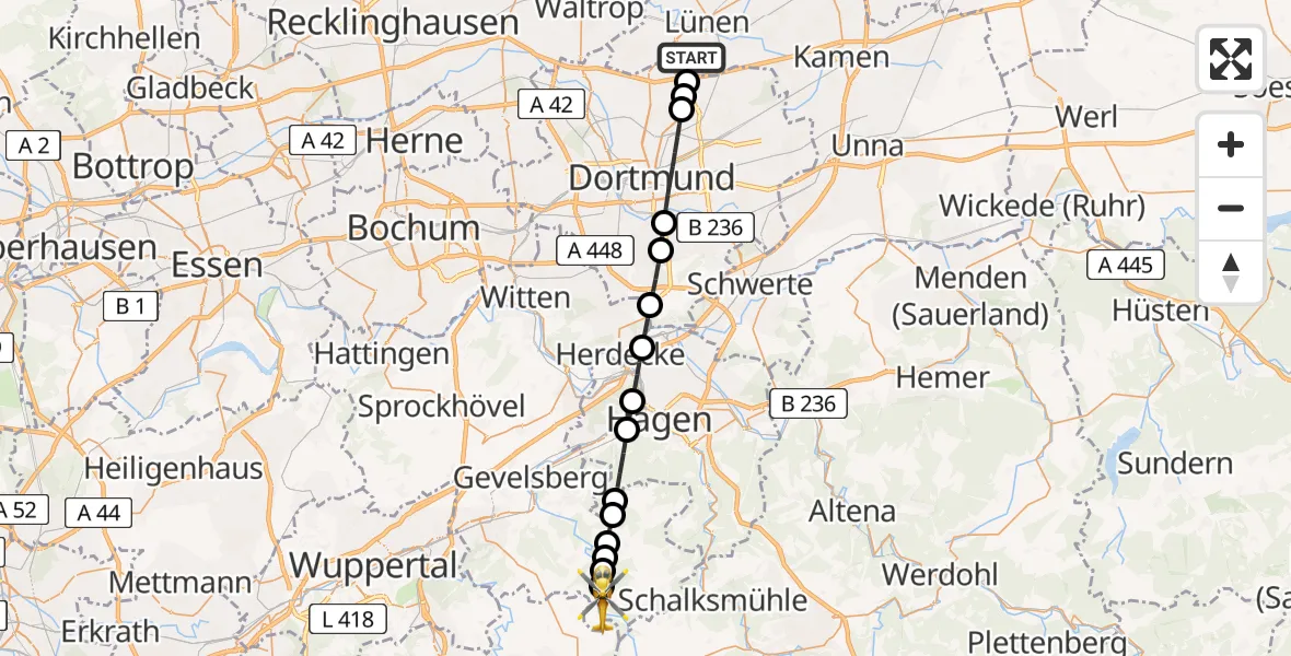 Flugroute Rettungshubschrauber Lünen - Holthausen, 04 März 2026, 17:08