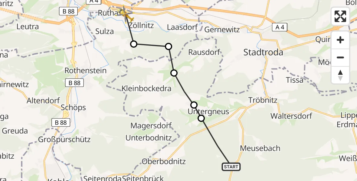 Flugroute Rettungshubschrauber Trockenborn - Zöllnitz, 04 März 2026, 17:08