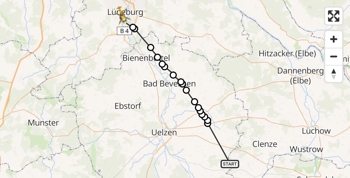 Routekaart van de vlucht: Rettungshubschrauber nach Lüneburg, Bögelstraße