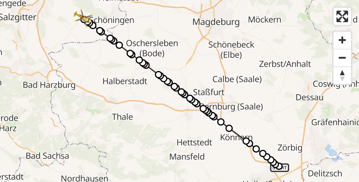 Flugroute Ambulanzhubschrauber Halle-Oppin Airfield - Schöppenstedt, 04 März 2026, 17:25
