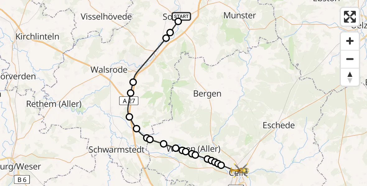 Flugroute Ambulanzhubschrauber Soltau - Celle, 04 März 2026, 17:27