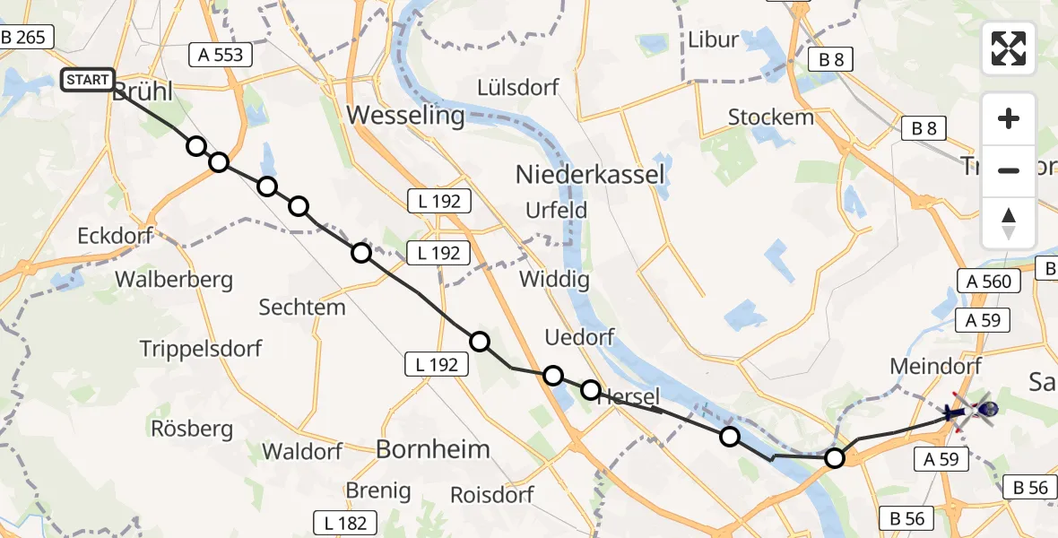 Flugroute Polizeihubschrauber Brühl - Meindorf, 04 März 2026, 17:31