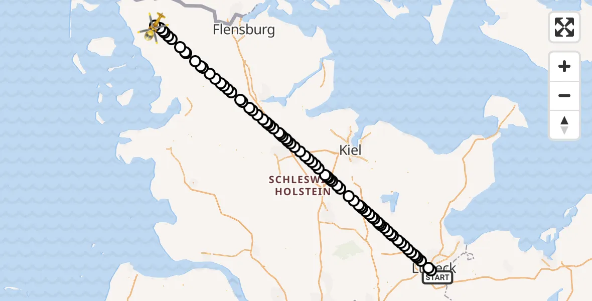 Routekaart van de vlucht: Rettungshubschrauber nach Niebüll, Gather Landstraße