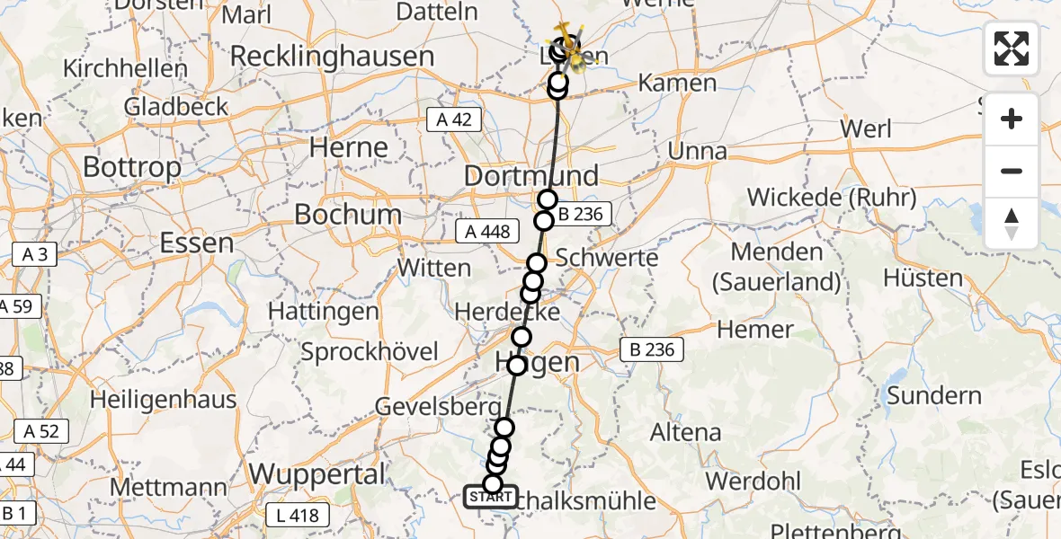 Flugroute Rettungshubschrauber Holthausen - Sankt Marien Hospital Heliport, 04 März 2026, 17:41