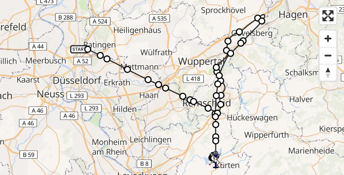 Flugroute Polizeihubschrauber Düsseldorf Airport - Weiden, 04 März 2026, 18:02