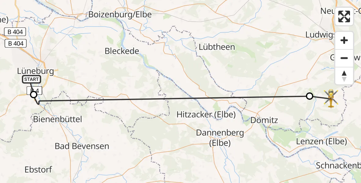 Routekaart van de vlucht: Rettungshubschrauber nach Milow