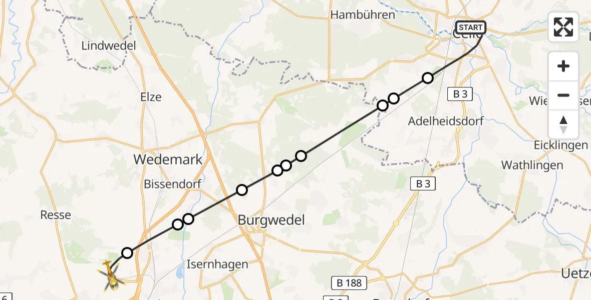 Flugroute Ambulanzhubschrauber Celle - Hannover Airport, 04 März 2026, 18:18