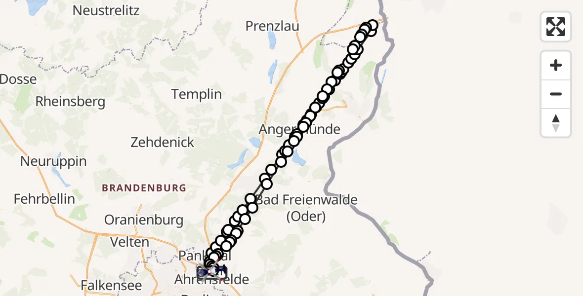 Flugroute Polizeihubschrauber Ahrensfelde Heliport - Ahrensfelde Heliport, 04 März 2026, 18:55
