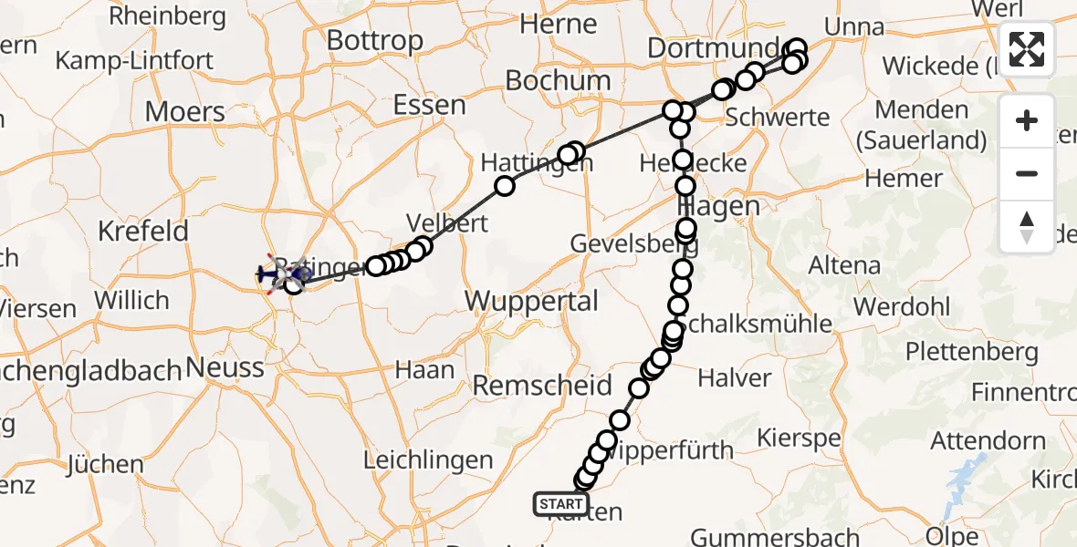 Flugroute Polizeihubschrauber Weiden - Düsseldorf Airport, 04 März 2026, 19:01