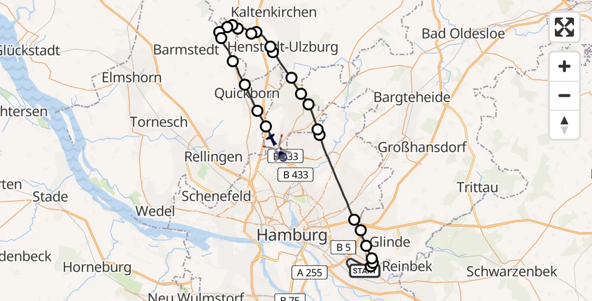 Flugroute Polizeihubschrauber Hamburg - Norderstedt, 04 März 2026, 19:02