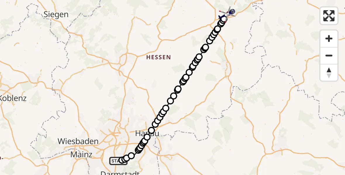 Flugroute Polizeihubschrauber Frankfurt-Egelsbach Airport - Bad Hersfeld, 04 März 2026, 19:43