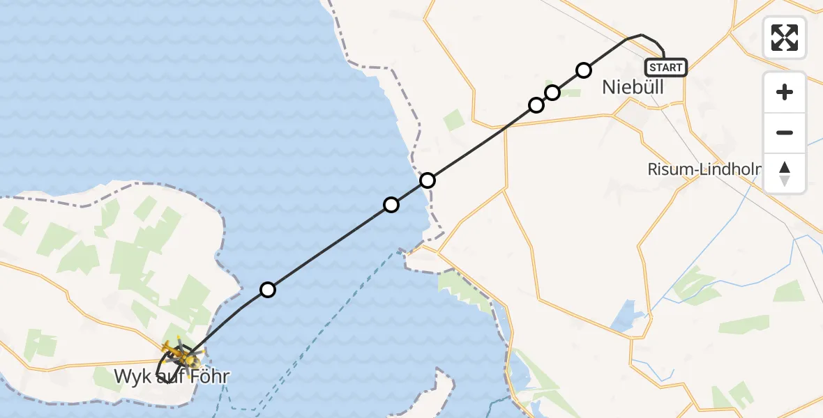 Flugroute Rettungshubschrauber Niebüll - Wyk auf Föhr, 04 März 2026, 19:53