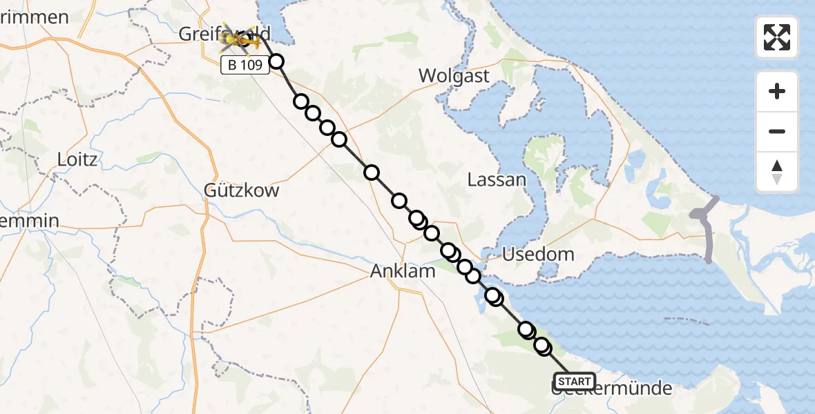 Routekaart van de vlucht: Rettungshubschrauber nach Greifswald Hospital Heliport