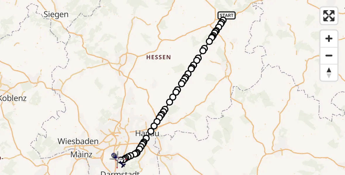 Routekaart van de vlucht: Polizeihubschrauber nach Frankfurt-Egelsbach Airport