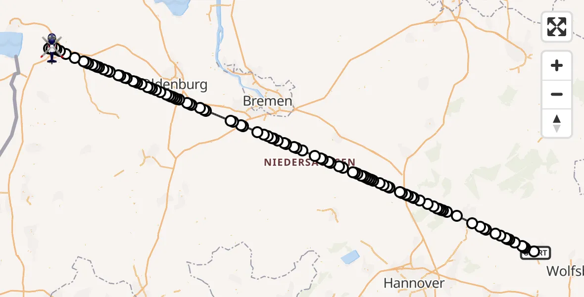 Routekaart van de vlucht: Polizeihubschrauber nach Flugplatz Leer-Papenburg