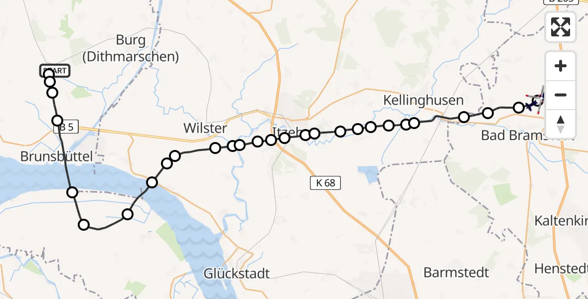 Routekaart van de vlucht: Polizeihubschrauber nach Wiemersdorf, Hambrook