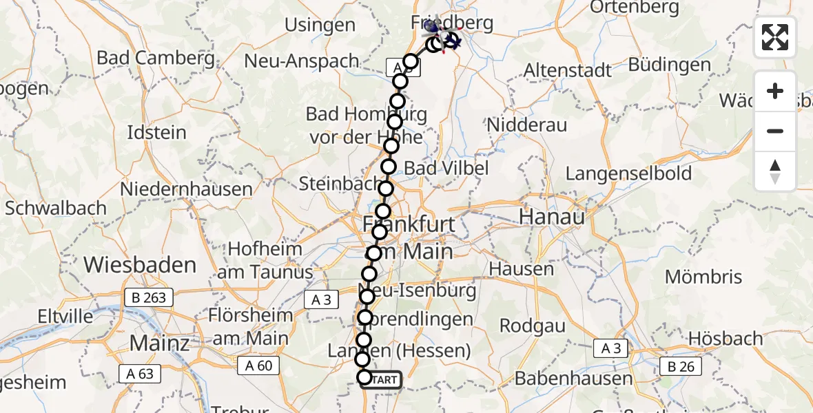 Routekaart van de vlucht: Polizeihubschrauber unterwegs von Frankfurt-Egelsbach Airport