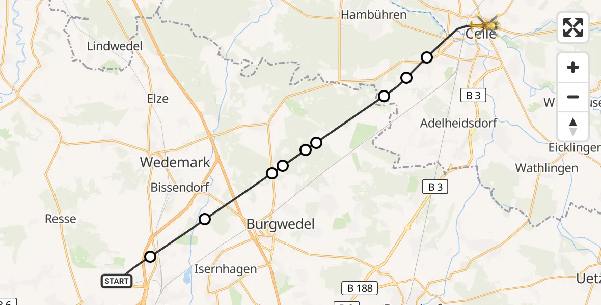 Flugroute Ambulanzhubschrauber Hannover Airport - Celle, 05 März 2026, 05:55