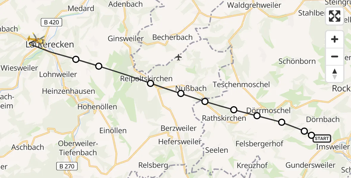 Flugroute Rettungshubschrauber Imsweiler UL - Lauterecken, 05 März 2026, 06:17