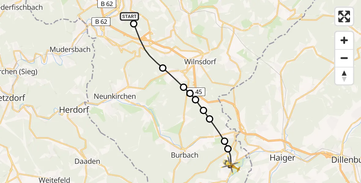 Flugroute Rettungshubschrauber Evangelisches Jung-Stilling Hospital Helipad - Holzhausen, 05 März 2026, 06:39