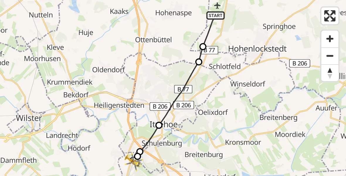 Flugroute Rettungshubschrauber Hohenlockstedt - Kremperheide, 05 März 2026, 06:47
