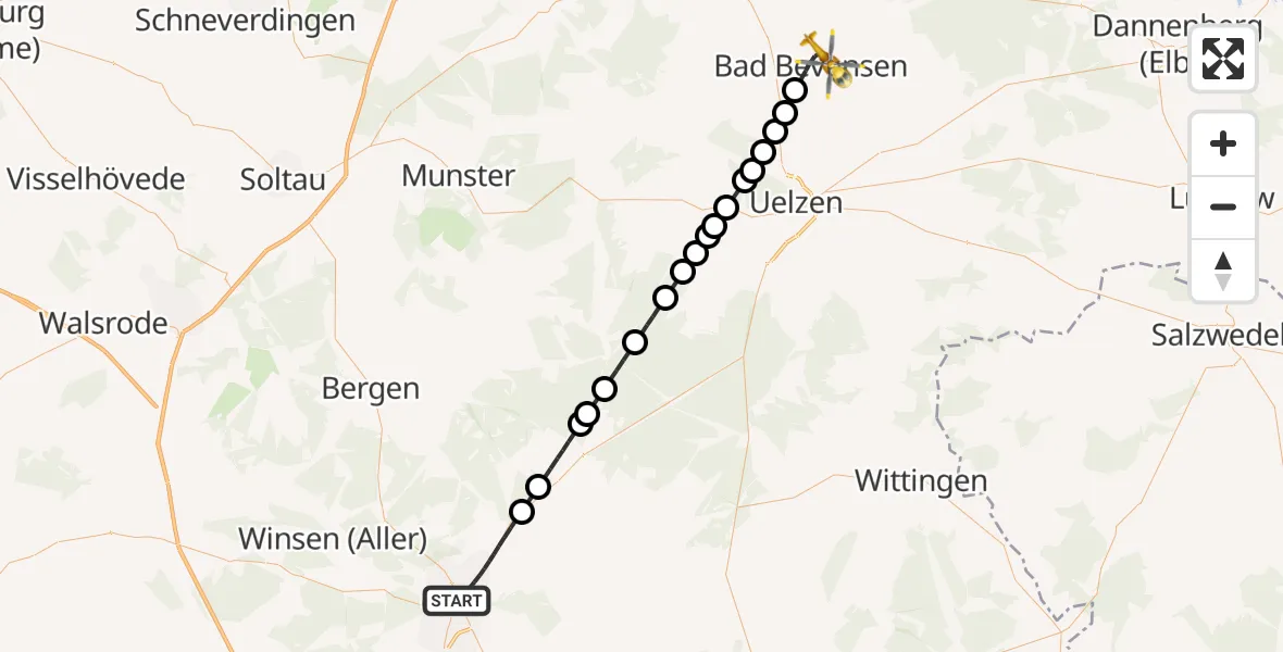 Flugroute Ambulanzhubschrauber Celle - Bad Bevensen, 05 März 2026, 06:52