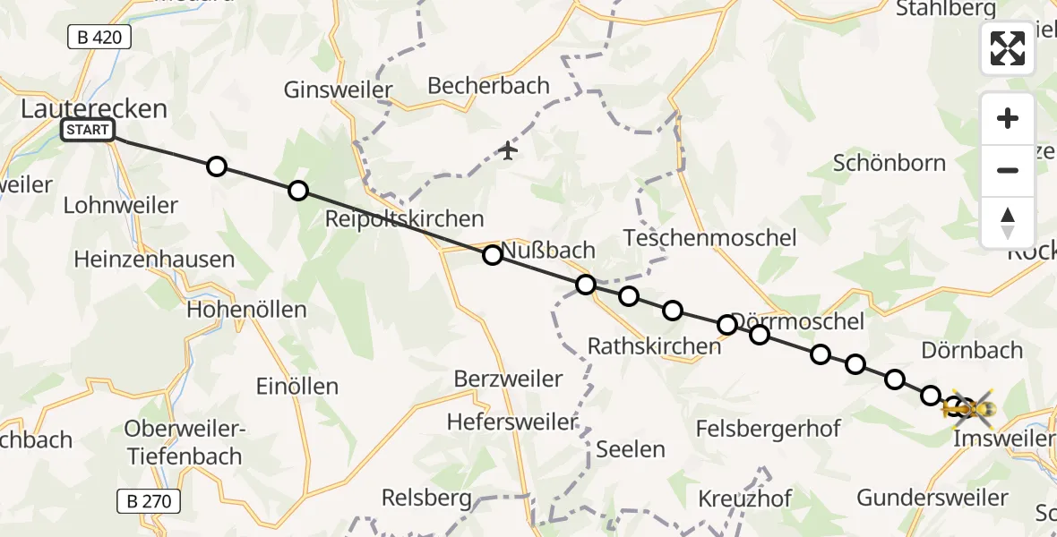 Routekaart van de vlucht: Rettungshubschrauber nach Imsweiler UL