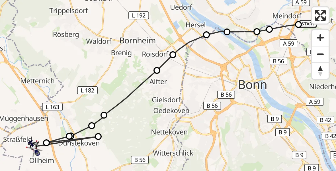Flugroute Polizeihubschrauber Sankt Augustin - Ollheim, 05 März 2026, 07:01
