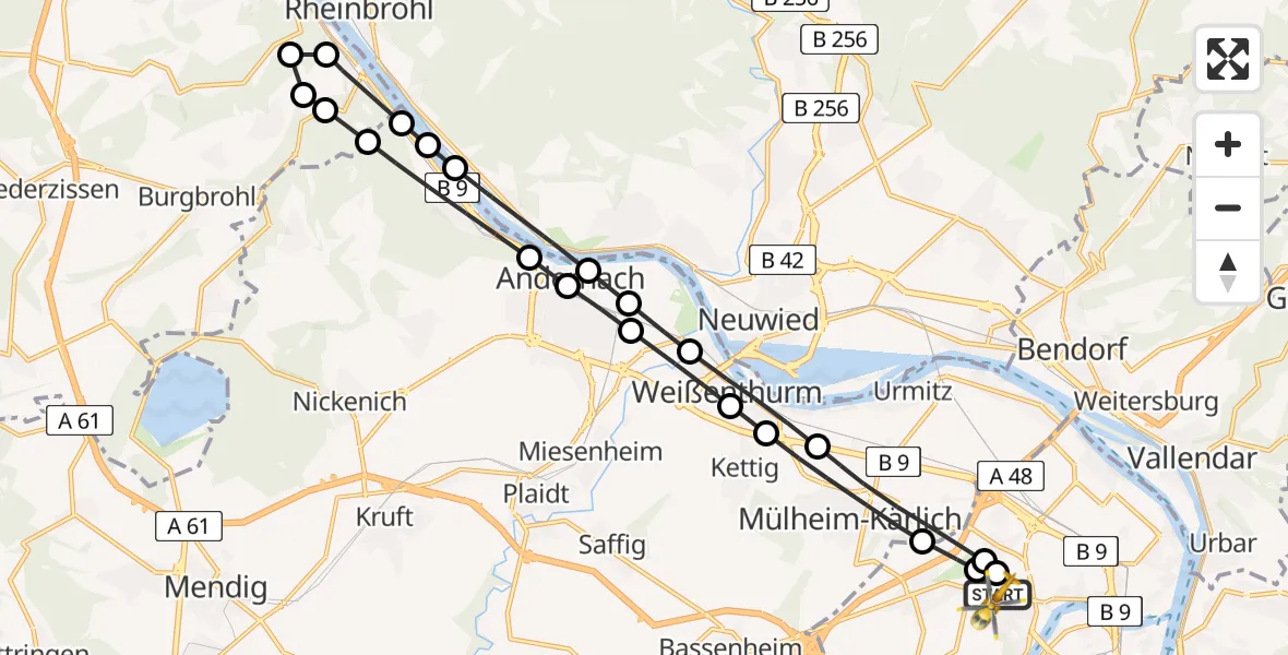 Routekaart van de vlucht: Rettungshubschrauber nach Koblenz, Rübenacher Straße