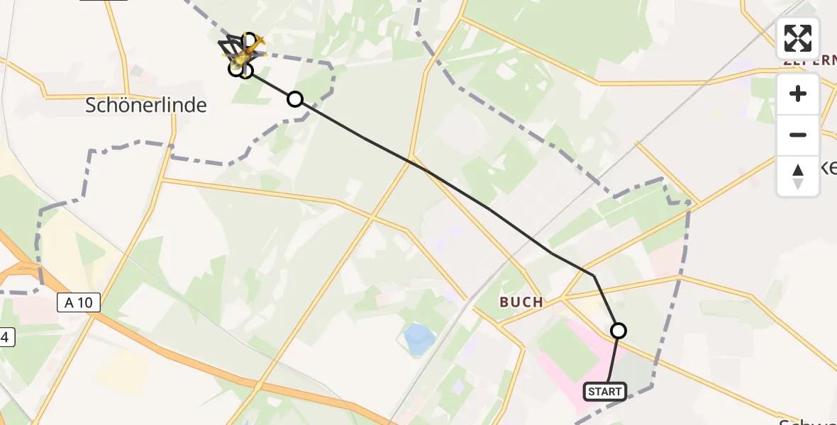 Flugroute Rettungshubschrauber Helios Clinic Berlin-Buch Heliport - Schönerlinde, 05 März 2026, 07:10