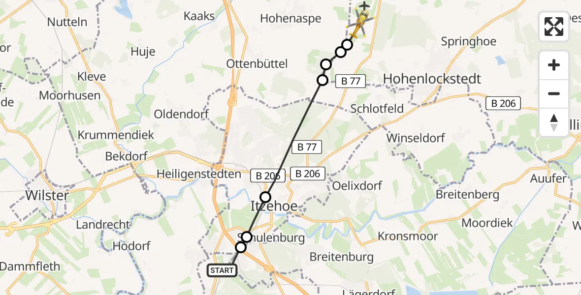 Flugroute Rettungshubschrauber Kremperheide - Hohenlockstedt, 05 März 2026, 07:14