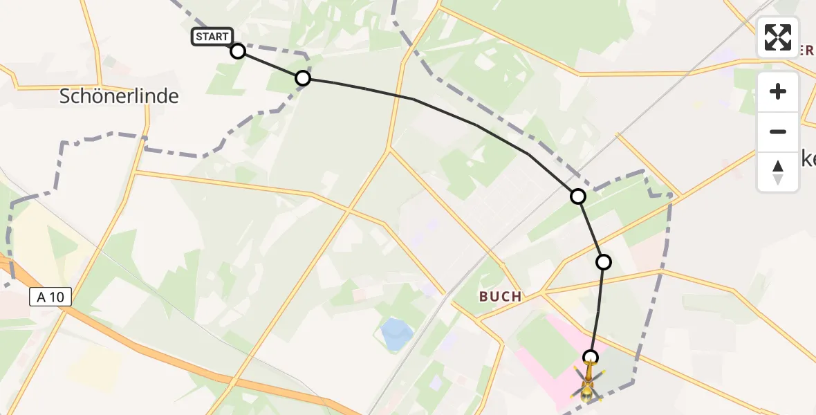 Flugroute Rettungshubschrauber Schönerlinde - Helios Clinic Berlin-Buch Heliport, 05 März 2026, 07:18