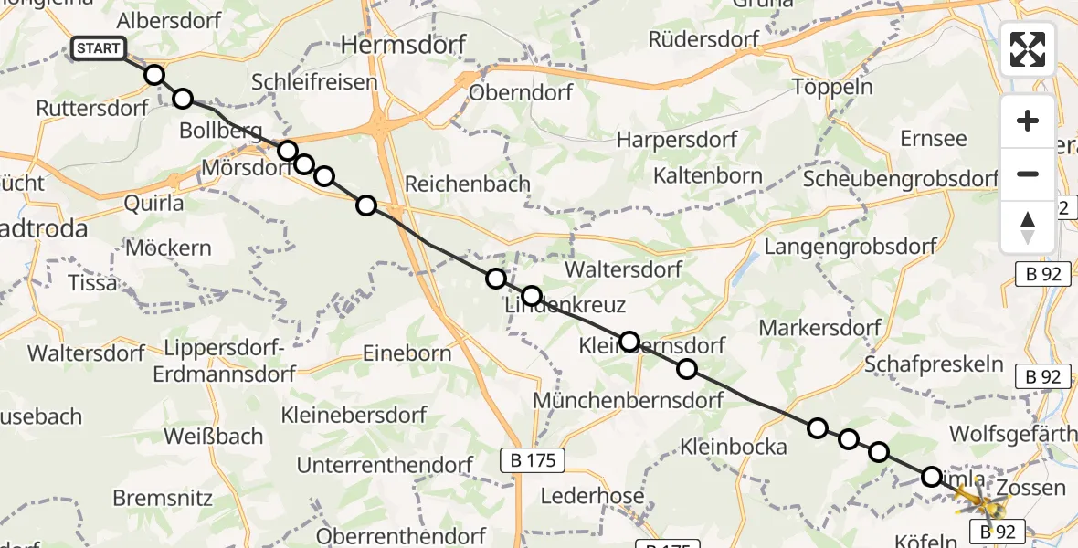 Flugroute Rettungshubschrauber Scheiditz - Crimla, 05 März 2026, 07:33