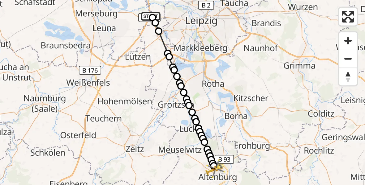 Routekaart van de vlucht: Rettungshubschrauber nach Altenburg, Siegfried-Flack-Straße